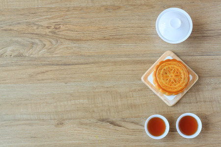Moon Cake with tea , dessert of Chinese mid autumn festivalの写真素材