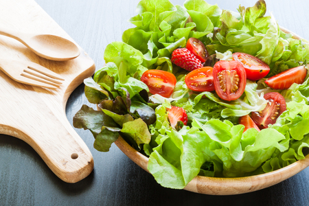 Vegetables and Fruits  in wooden bowls andの写真素材