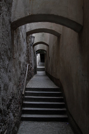 Stone stairs in the old town of Rovinj, Croatiaの写真素材