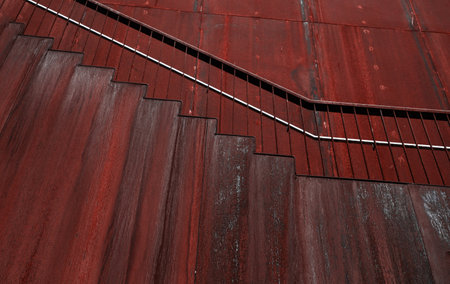 Stairs with metal railings, closeup of photo.