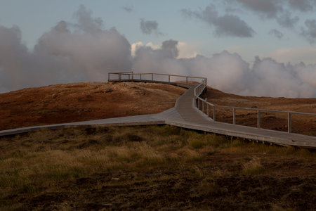 Wooden walkway on Icelandの写真素材