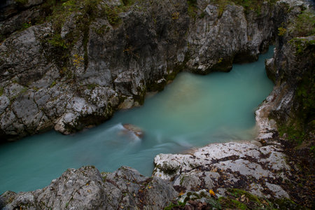 Mountain river with clear turquoise water. Long exposure.の写真素材