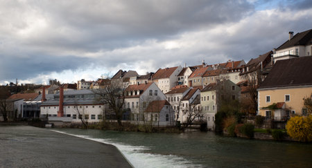 Panorama of old town of Steyr, Austriaの写真素材