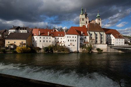The old town of Steyr with the river Steyrの写真素材