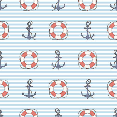 vector seamless pattern with anchor and lifebuoy