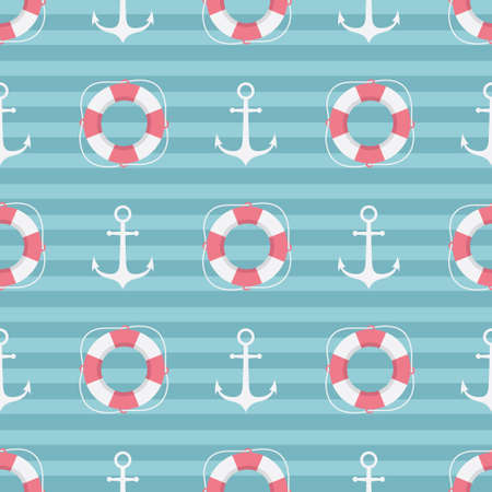 vector seamless pattern with anchor and lifebuoyのイラスト素材