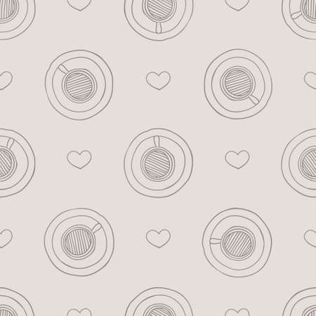 vector seamless coffee pattern with cups and heartsのイラスト素材