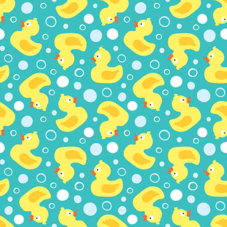 vector seamless pattern with cute rubber ducks and bubblesのイラスト素材