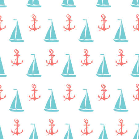 vector seamless sea pattern with sailng ship and anchor
