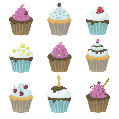vector illustration with cute tasty cupcakesのイラスト素材