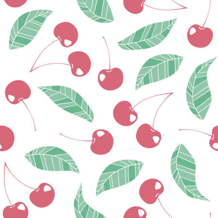 vector seamless pattern with cherry and leavesのイラスト素材