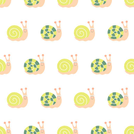 vector seamless pattern with cute cartoon snailsのイラスト素材