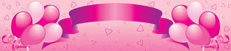 Celebratory are pink banner with balloons, tape and heartsのイラスト素材