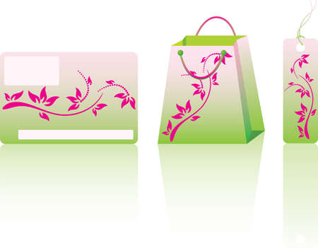 Green shopping set. Many decorative elements. Isolated on a white background. All parts (object) closed, possibility to edit.のイラスト素材