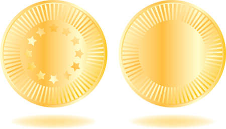 Golden coins set. Various variants of design. Isolated on a white background. All parts (object) closed, possibility to edit.のイラスト素材