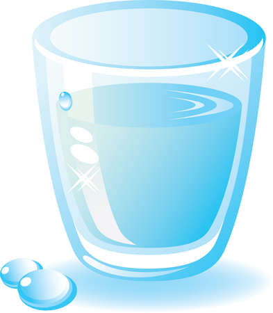 Water glass. Composition with a shade and drops.Isolated on a white background.All parts (object) closed, possibility to edit. Without transparencyのイラスト素材