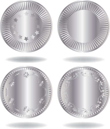 Silver coins set. Various variants of design. Isolated on a white background. All parts (object) closed, possibility to edit.のイラスト素材