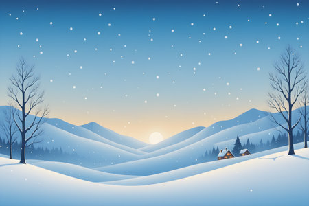 Winter landscape with snow and trees. Vector illustration. Eps 10.の素材
