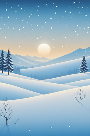 Winter landscape with fir trees and snowdrifts. Vector illustration.の素材