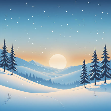 Winter landscape with fir trees and snowflakes. Vector illustration.の素材