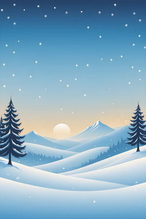 Winter landscape with snowflakes and fir trees. Vector illustration.の素材
