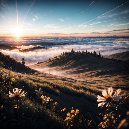 Foggy morning in the Carpathian mountains. Ukraine, Europe. Beauty world.の素材
