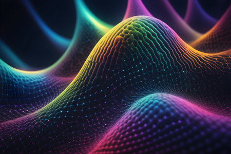 3d rendering of abstract digital landscape with flowing particles. Futuristic technology style.の素材
