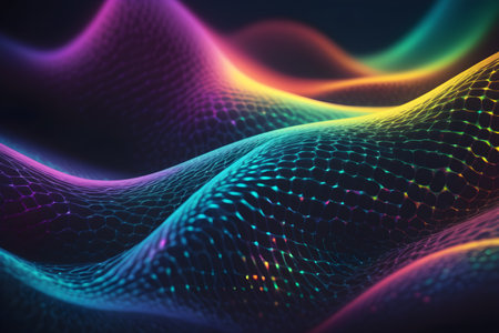 3d render, abstract background with glowing particles, lines and wavesの素材