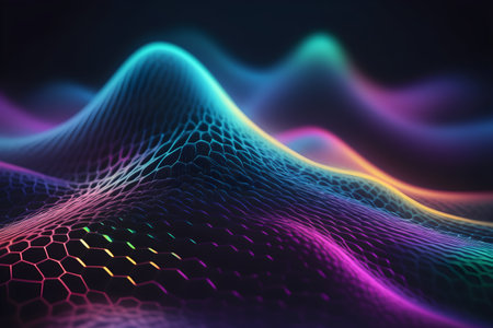 3d render, abstract background with glowing particles, lines and wavesの素材
