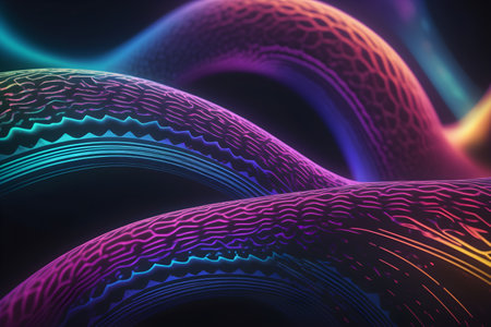 Abstract background, shiny glowing particles in space, futuristic wavy illustrationの素材