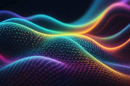 Futuristic technology wave background with glowing particles. Vector illustration.の素材