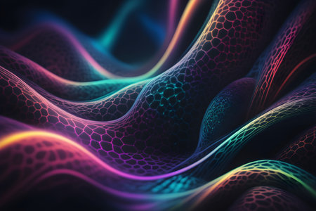 Abstract 3d rendering of sound waves with glowing particles. Futuristic digital background.の素材