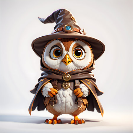 Cute cartoon owl in a costume of a witch on a white background.の素材
