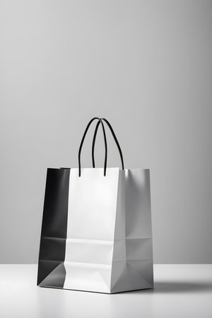 Black and white paper shopping bags on gray background. 3d renderingの素材