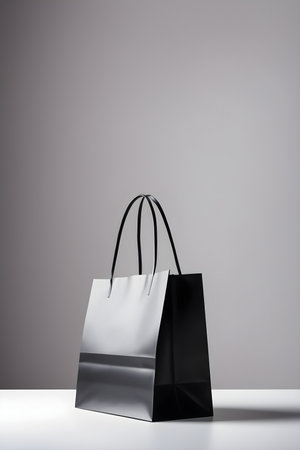 Black and white paper shopping bags on a gray background. 3d renderingの素材