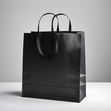 Black paper bag on a gray background. 3d rendering mock upの素材