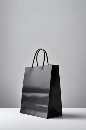 Black paper bag on white background. 3d rendering. Mock up.の素材