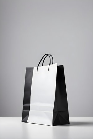 Black and white paper shopping bags on white background. 3d renderingの素材