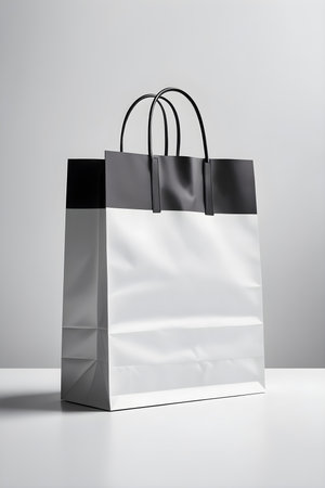 White and black paper bag on white background. 3d rendering.の素材