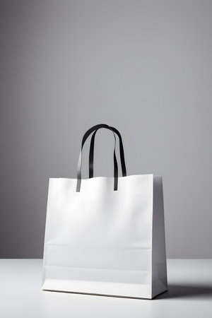 White paper bag on a gray background. Mock up, 3D Renderingの素材