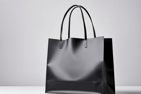 Black paper bag mockup on white background. 3d rendering.の素材