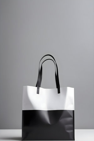 Black and white paper shopping bag mockup. 3d rendering.の素材