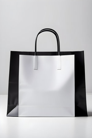 Black and white paper shopping bag mockup on a white background.の素材