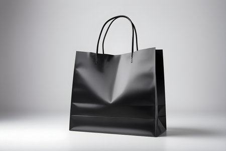 Black paper bag on white background. Mock up, 3D Renderingの素材