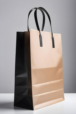 Black and brown paper shopping bags isolated on gray background. 3d renderingの素材