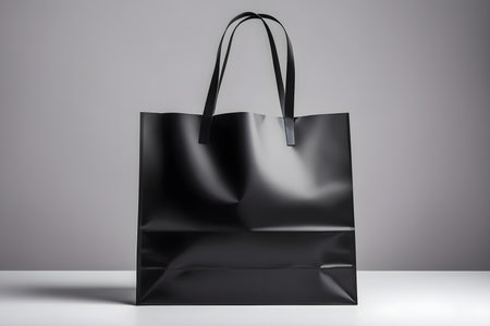 Black paper bag on white background. Mock up, 3D Renderingの素材