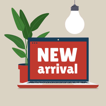 New Arrival sign on the laptop screenのイラスト素材