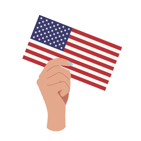 Hand holding the flag of the united states of America isolated on a white background.のイラスト素材