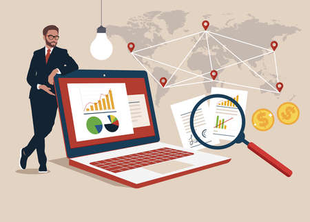 Business intelligence with various items and symbols.のイラスト素材