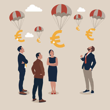 Dollar floating into the USA. The government plans financial relief for impending citizens during a recession from the COVID-19 crisis.のイラスト素材